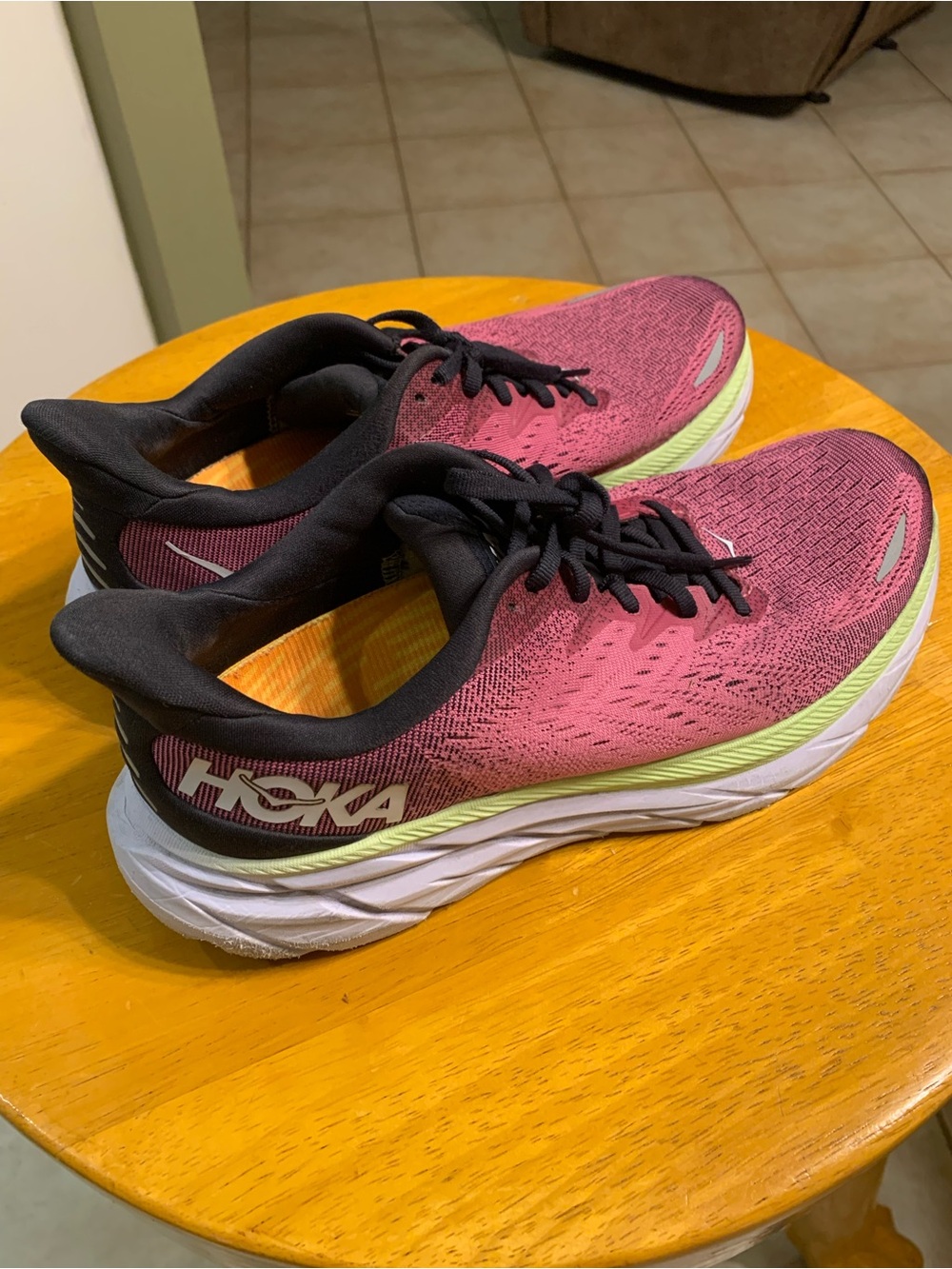 Hoka One One Women’s Pink Running Shoes with Lime Accent